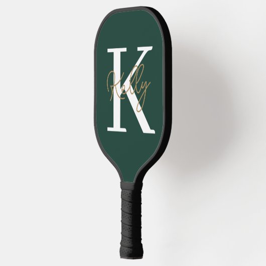 Modern Emerald Green Monogram Script Pickleball Paddle (Links)