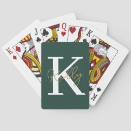 Modern Emerald Green Monogram Script Pokerkaarten