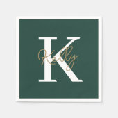 Modern Emerald Green Monogram Script Servet (Voorkant)