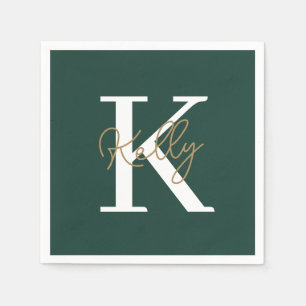 Modern Emerald Green Monogram Script Servet