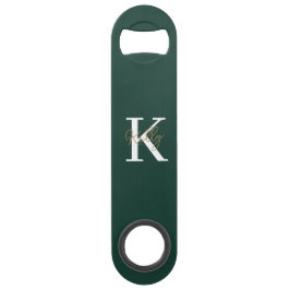 Modern Emerald Green Monogram Script Speed Flessenopener