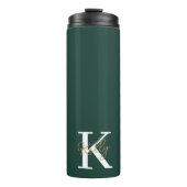 Modern Emerald Green Monogram Script Thermosbeker (Voorkant)
