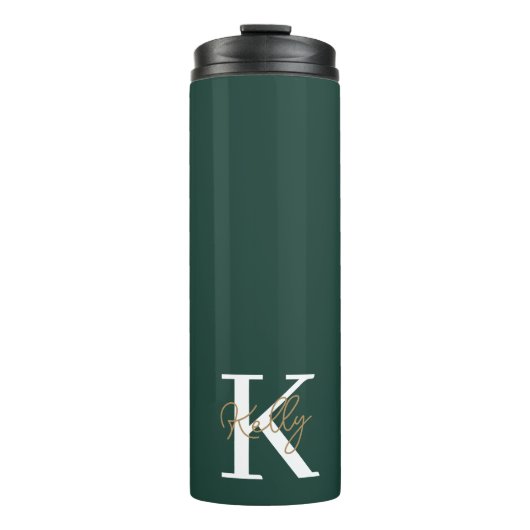 Modern Emerald Green Monogram Script Thermosbeker (Voorkant)