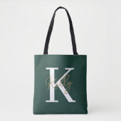 Modern Emerald Green Monogram Script Tote Bag (Voorkant)
