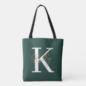 Modern Emerald Green Monogram Script Tote Bag (Achterkant)