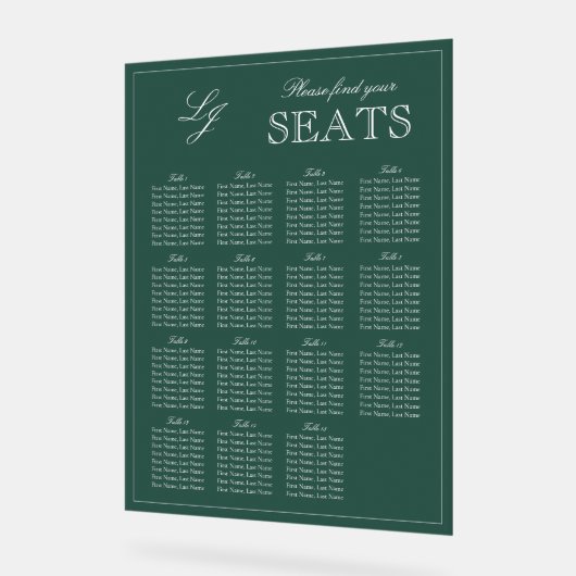 Modern Emerald Green Monogram Script Trouwstoel Acryl Bord (Hoek)