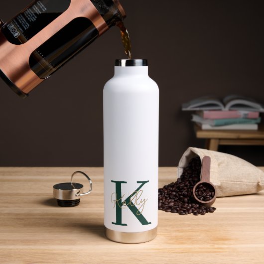 Modern Emerald Green Monogram Script Waterfles (Koffie)