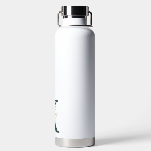 Modern Emerald Green Monogram Script Waterfles (Achterkant)
