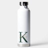 Modern Emerald Green Monogram Script Waterfles (Links)