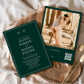 Modern Emerald Green Photo QR Code Wedding Kaart