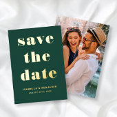 Modern Emerald Green Photo Save the Date Gold Folie Uitnodiging