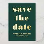 Modern Emerald Green Photo Save the Date Gold Folie Uitnodiging (Voorkant)