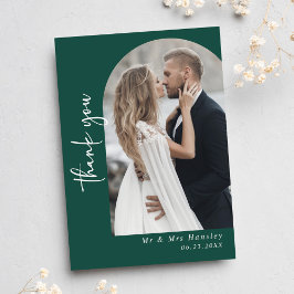 Modern Emerald Green Photo Wedding Bedankkaart