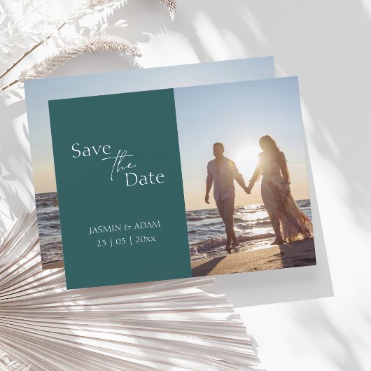 Modern Emerald Green Photo Wedding Save the Date Briefkaart