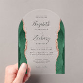 Modern Emerald Green Roos Gold Agate Wedding Arch Acryl Uitnodigingen (Insitu (Draagbaar))