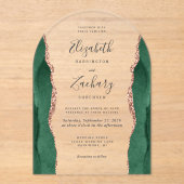 Modern Emerald Green Roos Gold Agate Wedding Arch Acryl Uitnodigingen (Voorkant)