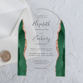 Modern Emerald Green Roos Gold Agate Wedding Arch Acryl Uitnodigingen