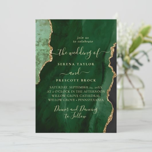 Modern Emerald Green Rosy Wedding Invitation Kaart (Staand voorkant)