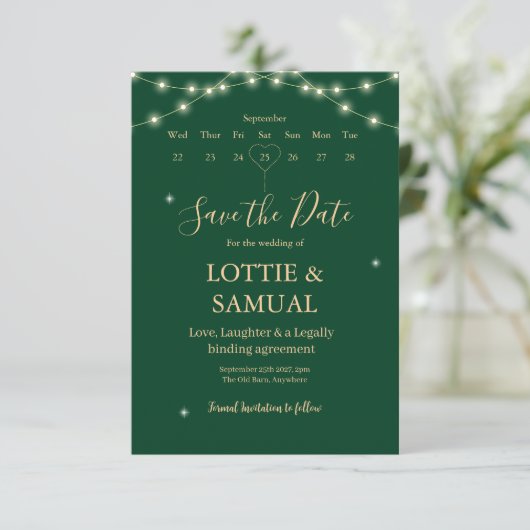 Modern Emerald green Save The Date (Staand voorkant)