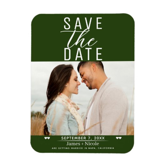 Modern Emerald Green Save the Date Wedding Photo Magneet (Verticaal)