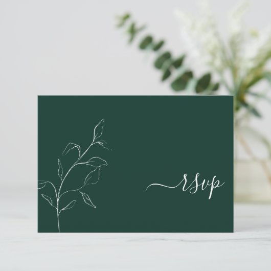 Modern Emerald Green Script Botanical No Menu RSVP (Staand voorkant)