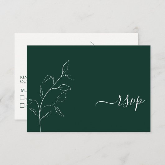 Modern Emerald Green Script Botanical No Menu RSVP (Voorkant / Achterkant)
