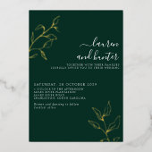 Modern Emerald Green Script Botanical Wedding Gold Folie Uitnodiging (Voorkant)