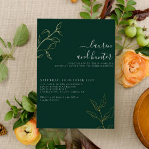 Modern Emerald Green Script Botanical Wedding Gold Folie Uitnodiging