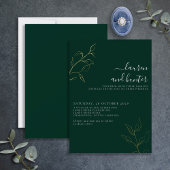 Modern Emerald Green Script Botanical Wedding Gold Folie Uitnodiging