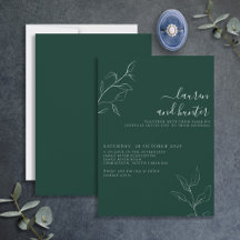 Modern Emerald Green Script Botanical Wedding Invi