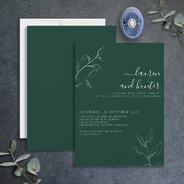 Modern Emerald Green Script Botanical Wedding Invi Kaart