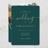 Modern emerald green script initialen bruiloft kaart (Voorkant / Achterkant)