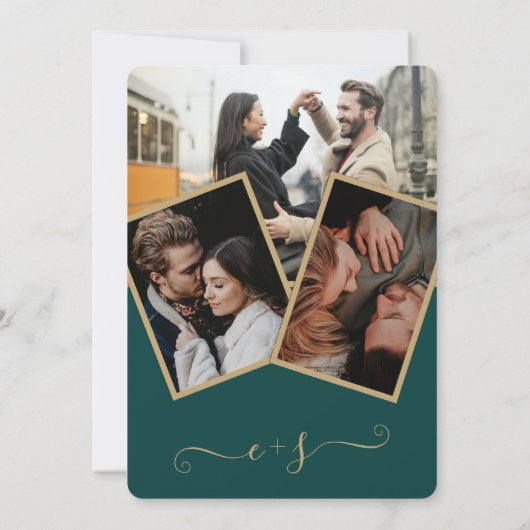 Modern emerald green script initialen bruiloft kaart (Achterkant)