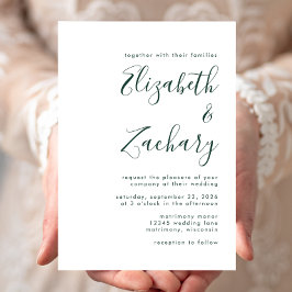 Modern Emerald Green Script Wedding Kaart