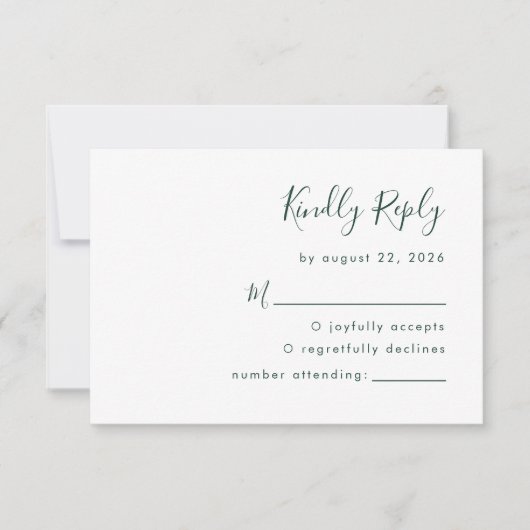 Modern Emerald Green Script Wedding RSVP Kaartje (Voorkant)