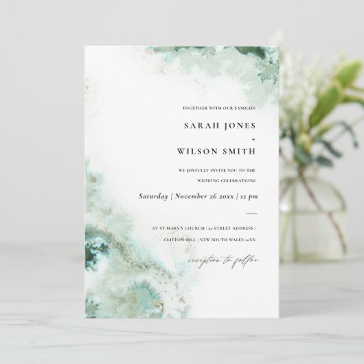 Modern Emerald Green Silver Agate Wedding Invite Bedankkaart (Staand voorkant)