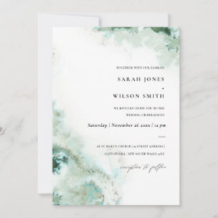Modern Emerald Green Silver Agate Wedding Invite Bedankkaart