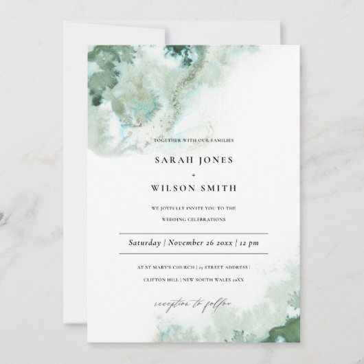 Modern Emerald Green Silver Agate Wedding Invite Bedankkaart (Voorkant)