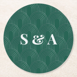 Modern Emerald Green & Silver Arch Ronde Kartonnen Onderzetter