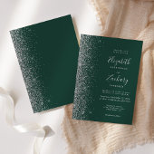 Modern Emerald Green Silver Faux Glitter Wedding Kaart