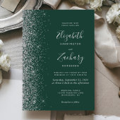 Modern Emerald Green Silver Faux Glitter Wedding Kaart