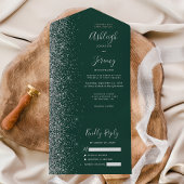 Modern Emerald Green Silver Glitter Wedding All In One Uitnodiging