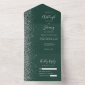 Modern Emerald Green Silver Glitter Wedding All In One Uitnodiging (Binnen)
