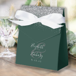 Modern Emerald Green Silver Glitter Wedding Bedankdoosjes