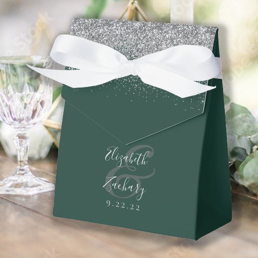 Modern Emerald Green Silver Glitter Wedding Bedankdoosjes