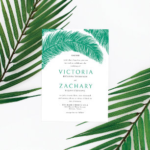 Modern Emerald Green Summer Palm Leaves Wedding Kaart