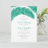 Modern Emerald Green Summer Palm Leaves Wedding Kaart (Staand voorkant)