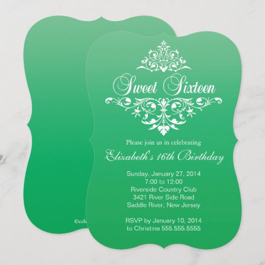 Modern Emerald Green Sweet Sixteen Birthday Party Kaart (Voorkant / Achterkant)