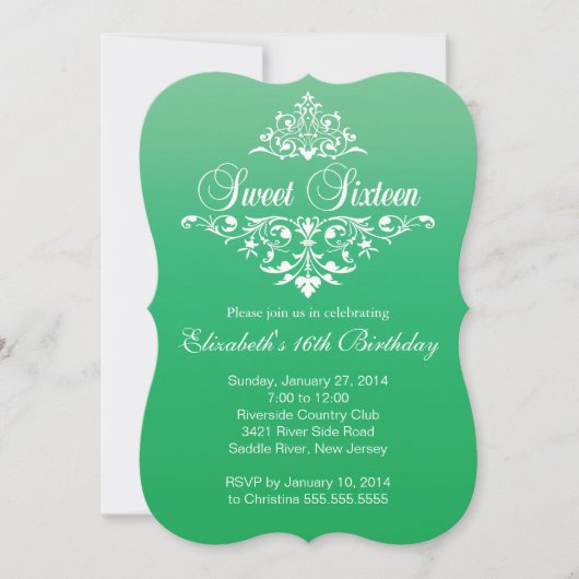 Modern Emerald Green Sweet Sixteen Birthday Party Kaart (Voorkant)