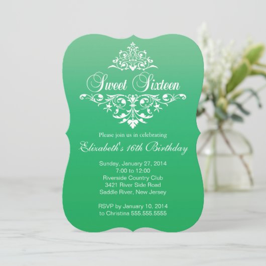 Modern Emerald Green Sweet Sixteen Birthday Party Kaart (Staand voorkant)